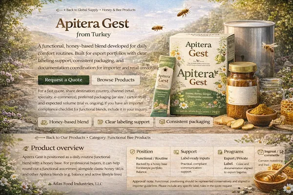 Apitera Gest functional honey-based blend supply from Turkey for importers and distributors